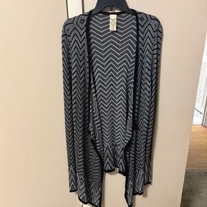 Faded Glory Black and Gray Chevron Cardigan Sweater Sz 2X XXL Rayon